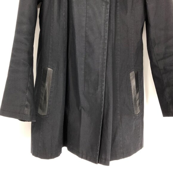 Mackage Black Trench Coat with Leather Trimming Pockets  Hooded Softshell - Picture 10 of 16